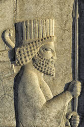Detail der Fassade der Apadana-Treppe, Relief der Achämeniden, Meder und Perser, Persepolis, UNESCO-Weltkulturerbe, Provinz Fars, Islamische Republik Iran, Naher Osten - RHPLF12681