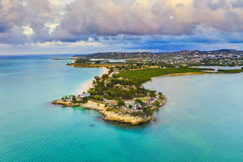 Aerial view by drone of Fort James surrounded by Caribbean Sea, St. John's, Antigua, Leeward Islands, West Indies, Caribbean, Central America - RHPLF12689