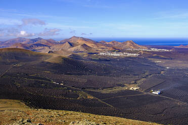 Spanien, Kanarische Inseln, Lanzarote, Region La Geria, Weinberge und Hügel - SIEF09299