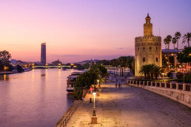 The Torre del Oro (Golden Tower) on the banks of the river Guadalquivir, Seville (Sevilla), Andalusia, Spain, Europe - RHPLF12877