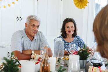 Älteres Ehepaar im Gespräch mit der Familie bei einer Hausparty - ISF22734