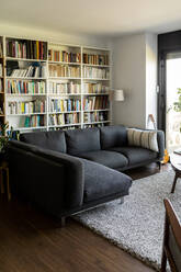 Couch und Bücherregal im gemütlichen Wohnzimmer - VABF02464