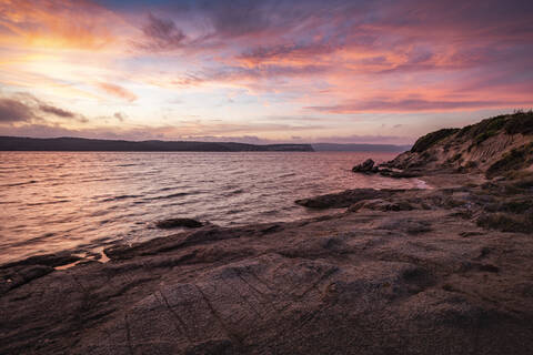 Sunset at a bay, Gurgazu, Corse-du-Sud, Corsica, France stock photo