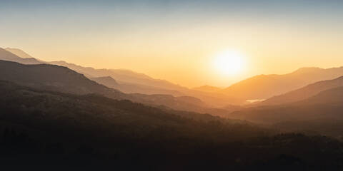 Albertacce, Lac de Calacuccia at sunrise, Haute-Corse, Corsica, France stock photo