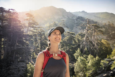 Female hiker during hike, Haute-Corse, Corsica, France - MSUF00043