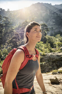 Female hiker during hike, Haute-Corse, Corsica, France - MSUF00044