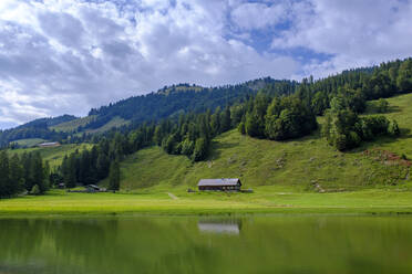 Deutschland, Schwaben, Vorarlberg, Bregenzer Wald, Allgäu, Oberallgäu, Lecknertal, Landschaft mit Leckner See - LBF02796