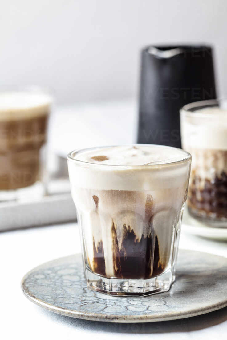 A Glass Of Iced Latte Coffee Stock Photo, Picture and Royalty Free