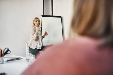 Schwangere Frau leitet einen Workshop im Büro - ZEDF02831