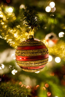 Nahaufnahme einer Weihnachtskugel am Baum - SBDF04132