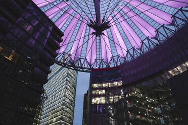 Pink illuminated glass roof of Sony Center, Berlin, Germany - AHSF01572