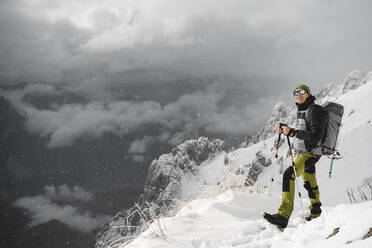 Mountaineer hiking, Italian Alps, Lecco, Lombardy, Italy - MCVF00111