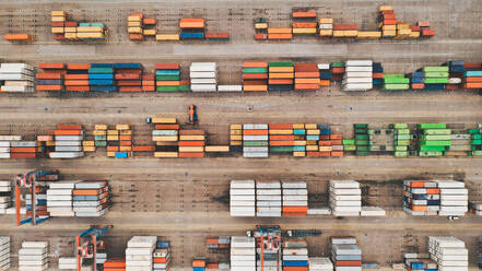 Aerial view of very well organised and colourful containers at Malaga Port, Spain - AAEF05684
