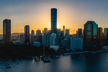 Aerial view of Brisbane skyline in Australia during sunset. - AAEF05734