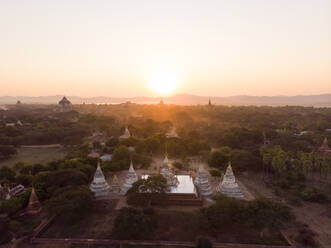 Aerial view of hot balloons flying over Bagan temples in Myanmar. - AAEF05768