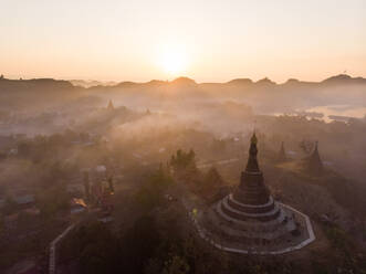 Aerial view of Mrauk-U pagoda in Myanmar. - AAEF05775