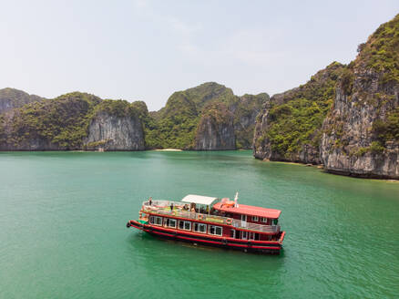 Aerial view of traditional boat at Halong Bay, Vietnam. - AAEF05794