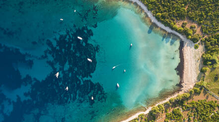 Aerial view of boats anchored near Ilovik island, Croatia. - AAEF05932