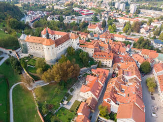 Aerial view of Skofja Loka castle in Slovenia. - AAEF06046