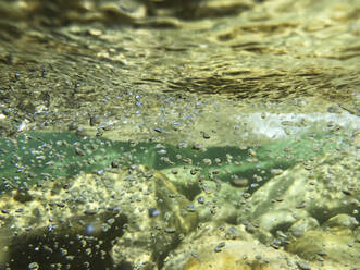 Blasen unter Wasser, Verzasca Fluss, Verzascatal, Tessin, Schweiz - GWF06326