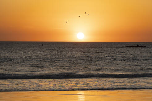 USA, Kalifornien, Santa Monica, Orangefarbener Himmel über dem Pazifischen Ozean bei Sonnenuntergang - SEEF00066