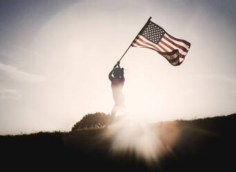 Woman Running with American Flag - CAVF70132