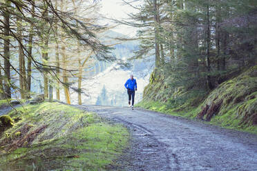 Älterer Mann joggt im Wald - HOXF04481