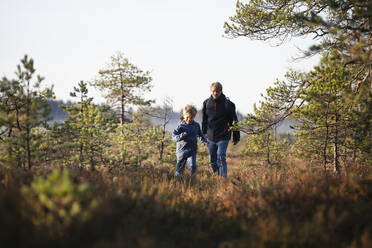 Vater und Sohn erkunden den Wald, Finnland - CUF53549