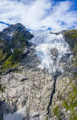 Aerial by drone of Boyabreen Glacier in summer, Jostedalsbreen National Park, Fjaerland, Sogndal, Sogn og Fjordane county, Norway, Scandinavia, Europe - RHPLF13054