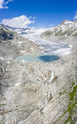 Panoramablick auf den Rhonegletscher und den Gletschersee an seinem Fuß, Gletsch, Kanton Wallis, Schweiz, Europa - RHPLF13066