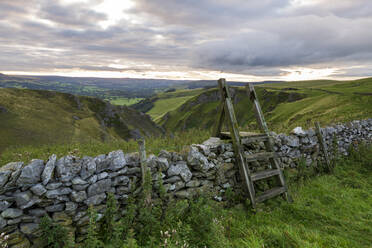 Elevated view of Winnats Pass, Winnats Pass, Hope Valley, Peak District, Derbyshire, England, United Kingdom, Europe - RHPLF13183