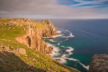 Sunset Zawn Trevilley and Carn Boel at Lands End on the tip of Cornwall, England, United Kingdom, Europe - RHPLF13347