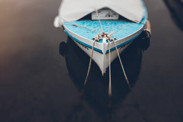 High angle view of boat moored in lake - CAVF70730