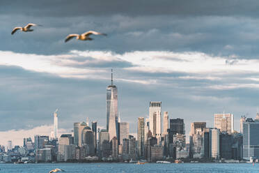 USA, New York, Skyline von Manhattan mit One World Trade Center - DAMF00250