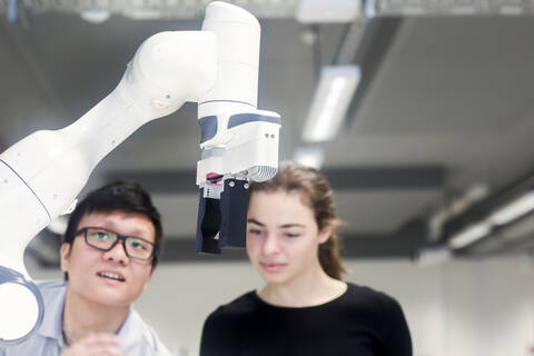 Sudents studying robotic at an university institute stock photo