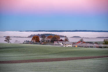 Deutschland, Bayern, Eurasburg, Wiese mit Frost - PUF01732