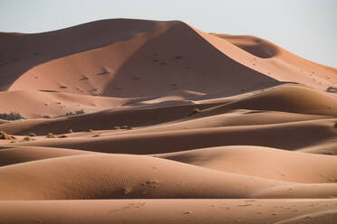 Scenic view of sand dunes against clear sky during sunny day - CAVF70782