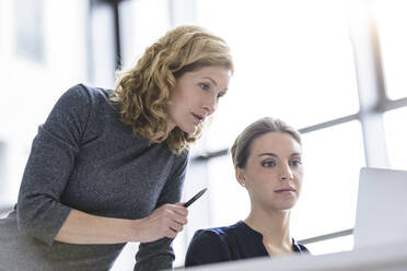 Zwei Frauen arbeiten an einem Laptop im Büro - BMOF00134