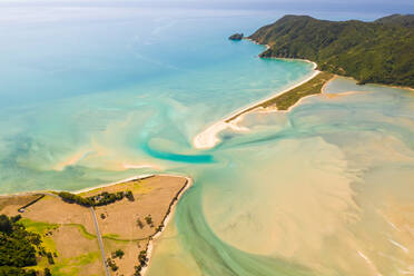 Aerial view of sandbank natural barrier at Takapou Bay, New Zeland. - AAEF06157