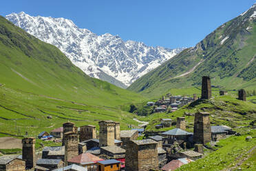 Stone tower houses in Chazhashi, Ushguli, Samegrelo-Zemo Svaneti region, Georgia - CAVF71559