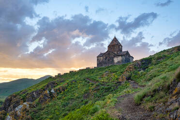 Sevanavank church on Lake Sevan at sunset, Sevan, Gegharkunik Province, Armenia - CAVF72130