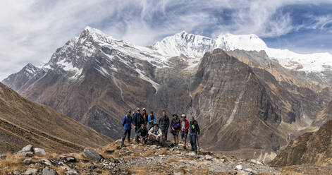 Trekking group at Tsaurabong Peak, Italian Base Camp, Dhaulagiri Circuit Trek, Himalaya, Nepal - ALRF01633