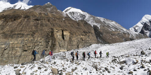 Trekking group at Chonbarden Glacier, Dhaulagiri Circuit Trek, Himalaya, Nepal - ALRF01649