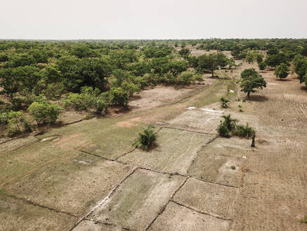 Mali, Bougouni, Luftaufnahme von Feldern in der trockenen Sahelzone - VEGF01230