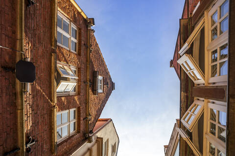 Deutschland, Bremen, Tiefblick auf Gebäude im Schnoorviertel, lizenzfreies Stockfoto