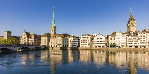 Switzerland, Canton of Zurich, Zurich, Old town buildings reflecting in Limmat river - WDF05626