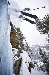 Skier skiing off slope, Kühtai, Austria - CUF54403