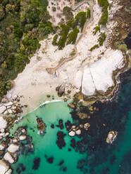 Luftaufnahme des Naturreservats Pinguine beobachten am Foxy Beach, Südafrika. - AAEF06324