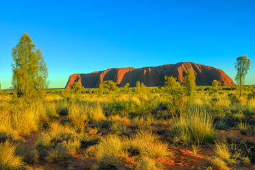 Wunderschöne Landschaft des riesigen Monolithen Ayers Rock (Uluru) von der Talinguru Nyakunytjaku Sunrise Aussichtsplattform im Uluru-Kata Tjuta National Park, UNESCO Weltkulturerbe, Outback, Northern Territory, Australien, Pazifik - RHPLF13473