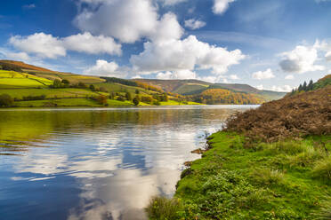 Blick auf die Herbstfarben am Ladybower Reservoir, Derbyshire, Peak District National Park, England, Vereinigtes Königreich, Europa - RHPLF13516